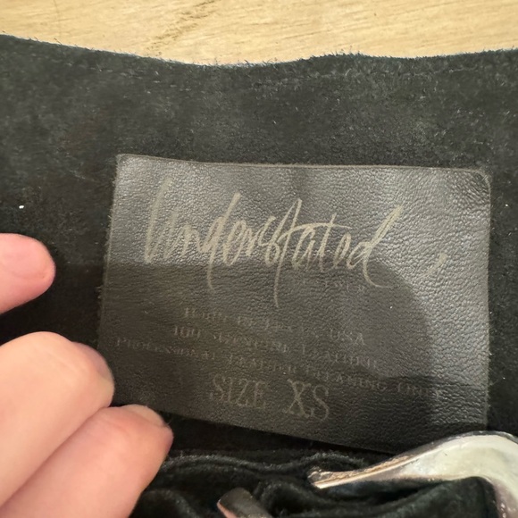 RARE Understated Leather Paris Texas Skirt in Black Genuine Suede Leather Fringe - Picture 8 of 9